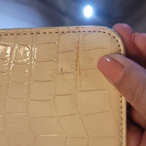 Anne Klein crossbody purse cream croc pattern outside stripes inside chain strap - Picture 7 of 15